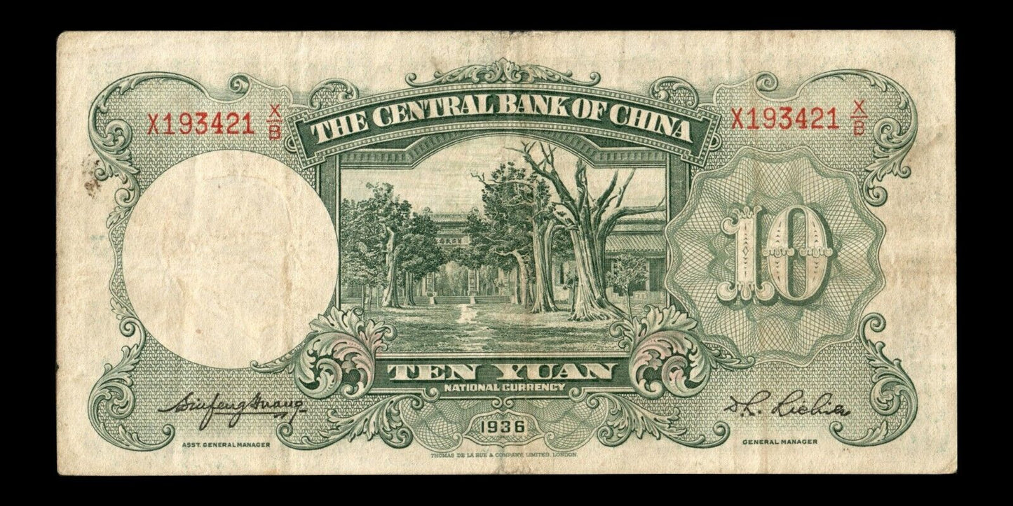 CHINE - Central Bank of China, 10 Yuan 1936 P.214a TB / Fine