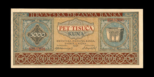 CROATIE - CROATIA - 5000 Kuna 1943 P.13a SUP+ / XF+