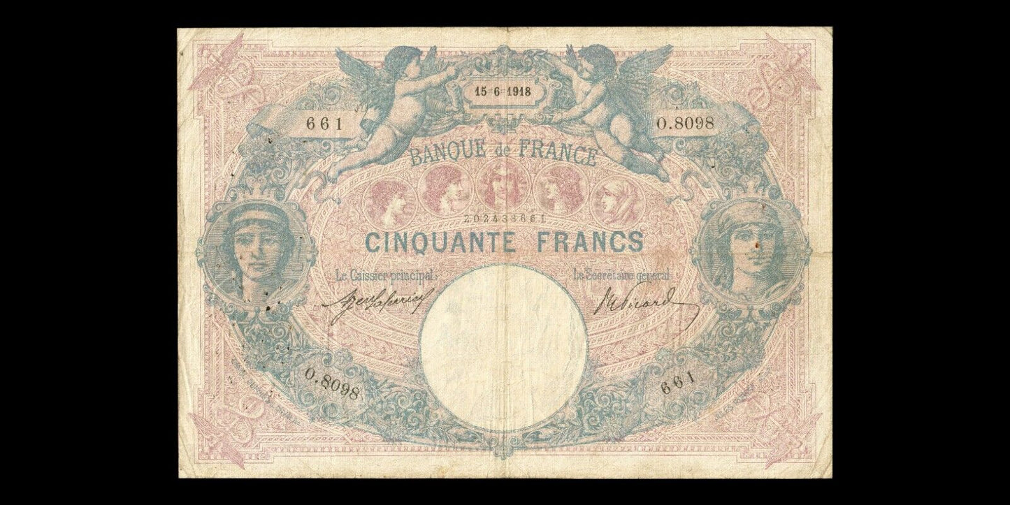 FRANCE - 50 Francs Bleu et Rose 1918 F.14.31, P.64e TB / Fine