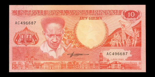 SURINAME - 10 Gulden 1986 P.131a SPL+ / AU+