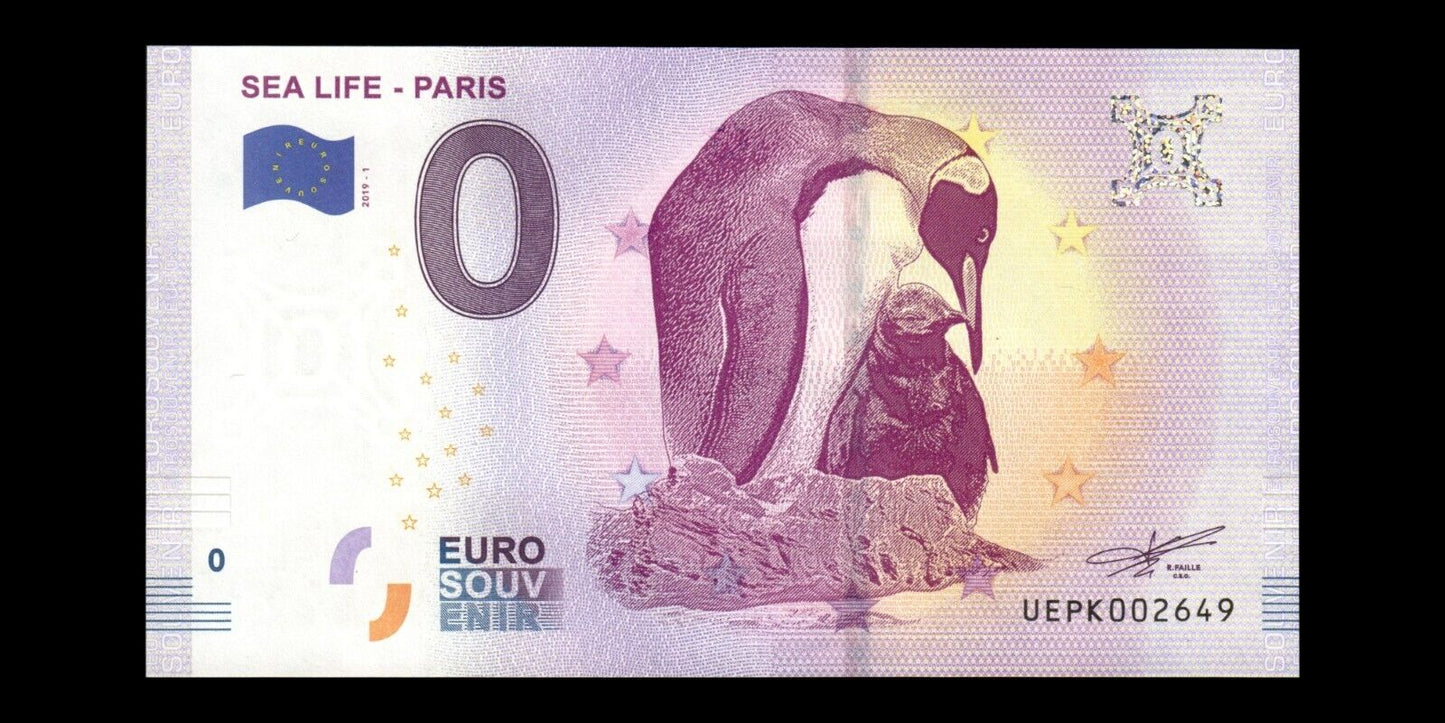 BILLET EURO SOUVENIR TOURISTIQUE 0€ 2019-1 SEA LIFE - PARIS NEUF / UNC