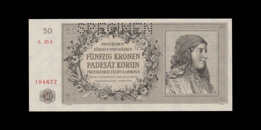 BOHÈME ET MORAVIE - BOHEMIA - 50 Korun Specimen 1944 P.10s pr.NEUF / UNC-