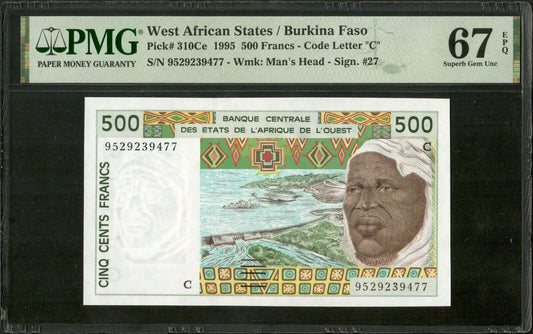 WEST AFRICAN STATES - BURKINA FASO - 500 Francs 1995 P.310Ce PMG 67EPQ Top Pop !