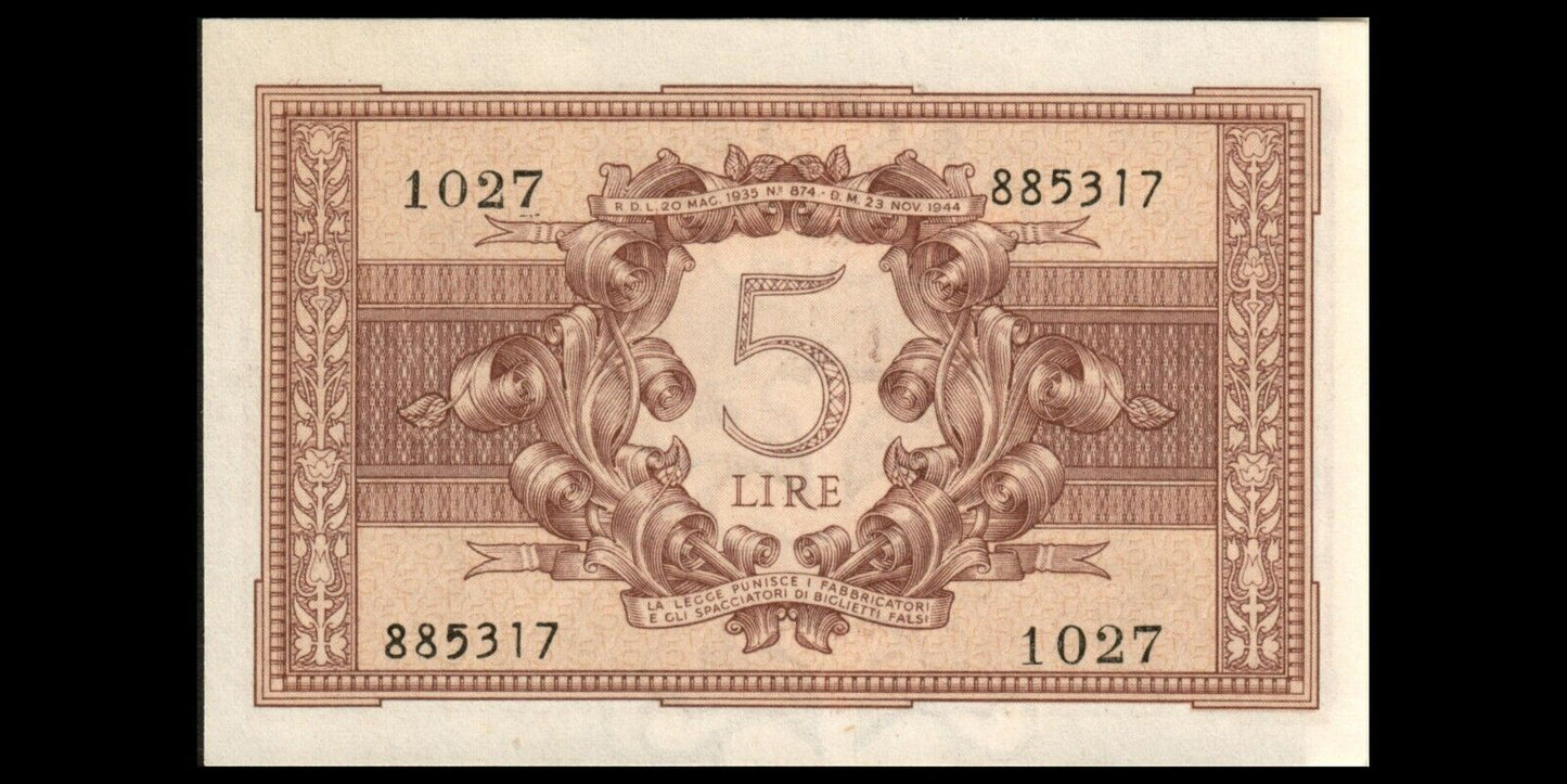 ITALIE - ITALY - 5 Lire 1944 P.31c NEUF / UNC