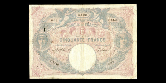 FRANCE - 50 Francs Bleu et Rose 1917 F.14.30, P.64e TB / Fine