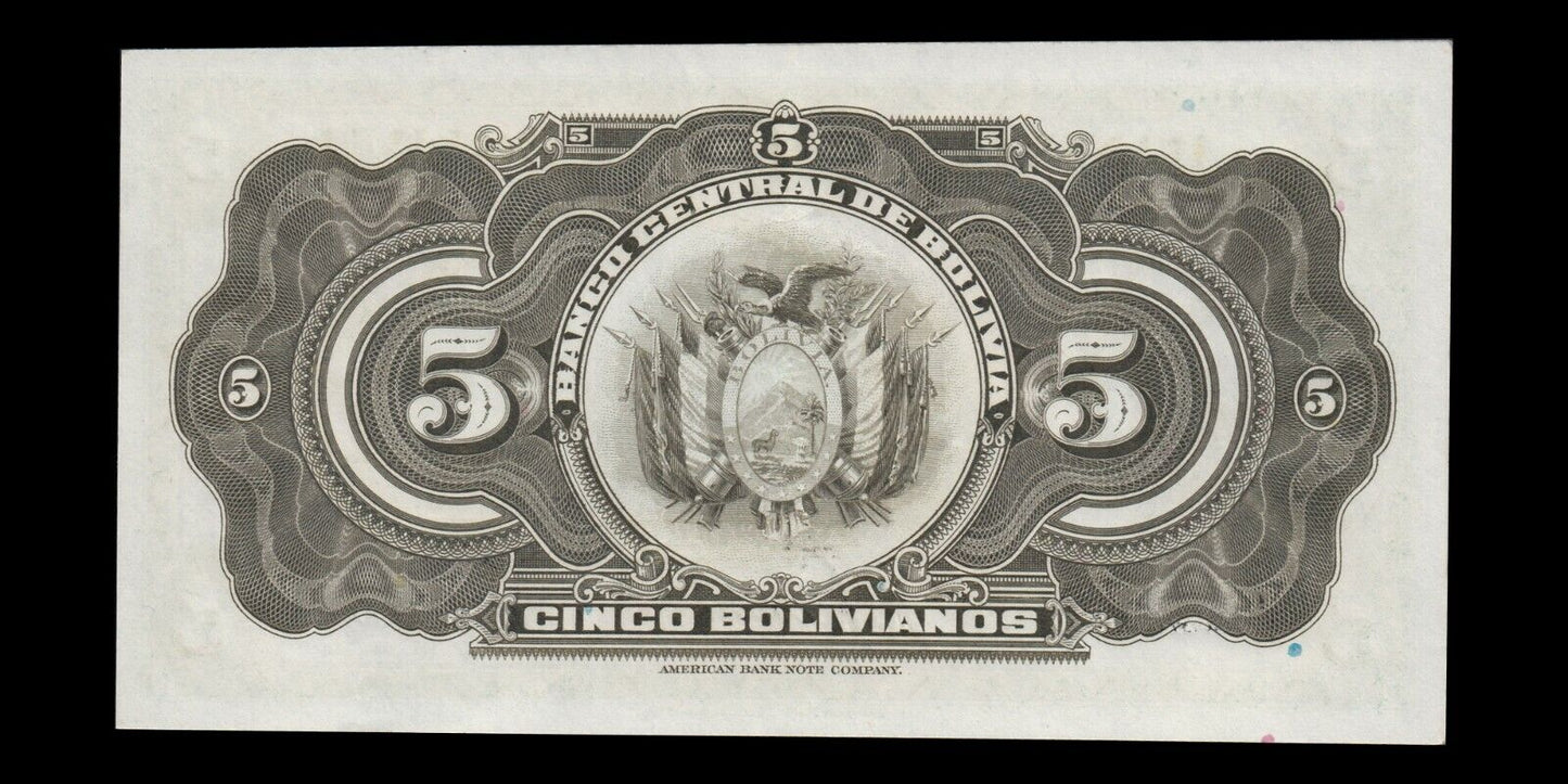 BOLIVIE - BOLIVIA - 5 Bolivianos 1928 P.120a SPL+ / AU+