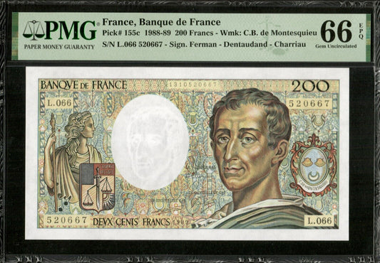 FRANCE - 200 Francs Montesquieu 1989 F.70.09 P.155c NEUF / PMG Gem Unc 66 EPQ