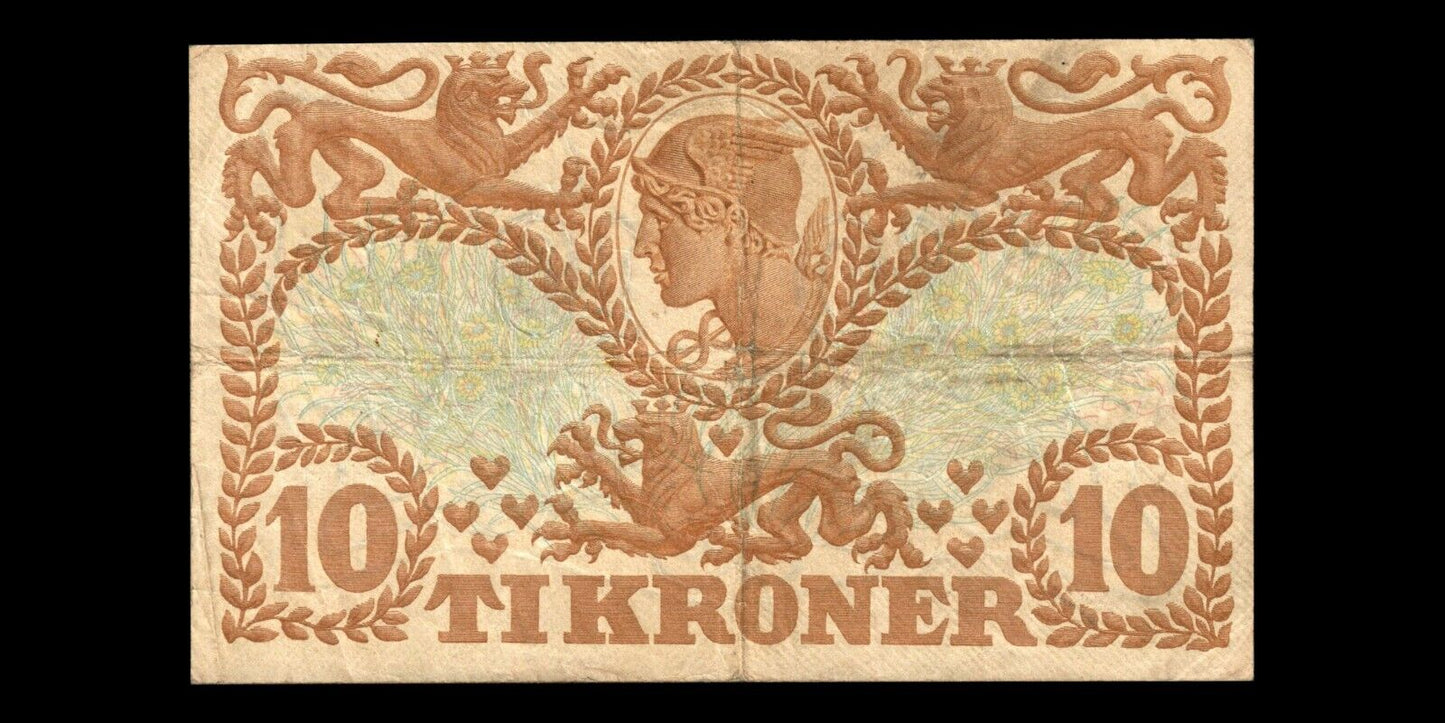 DANEMARK - DENMARK - 10 Kroner 1943 P.31n, Sieg 105 radar number 6747476 TB / F