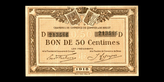 FRANCE - Chambre de Commerce, Quimper & Brest 50 Centimes 1918 JP.104.10 TTB / V