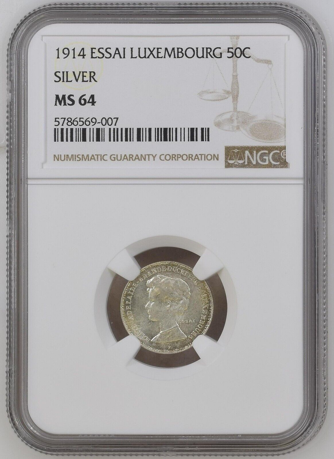 LUXEMBOURG - 50 Centimes Essai 1914 NGC MS64