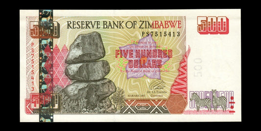 ZIMBABWE - 500 Dollars 2001 P.10 SPL / AU