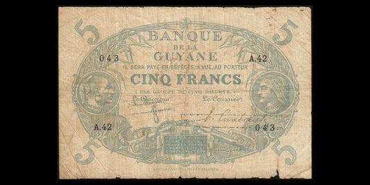 GUYANE - FRENCH GUIANA - 5 Francs (1944) P.1d B+ / Good+