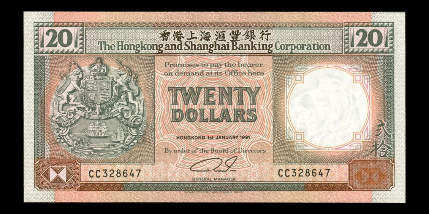HONG KONG - 20 Dollars 1991 P.197b NEUF / UNC