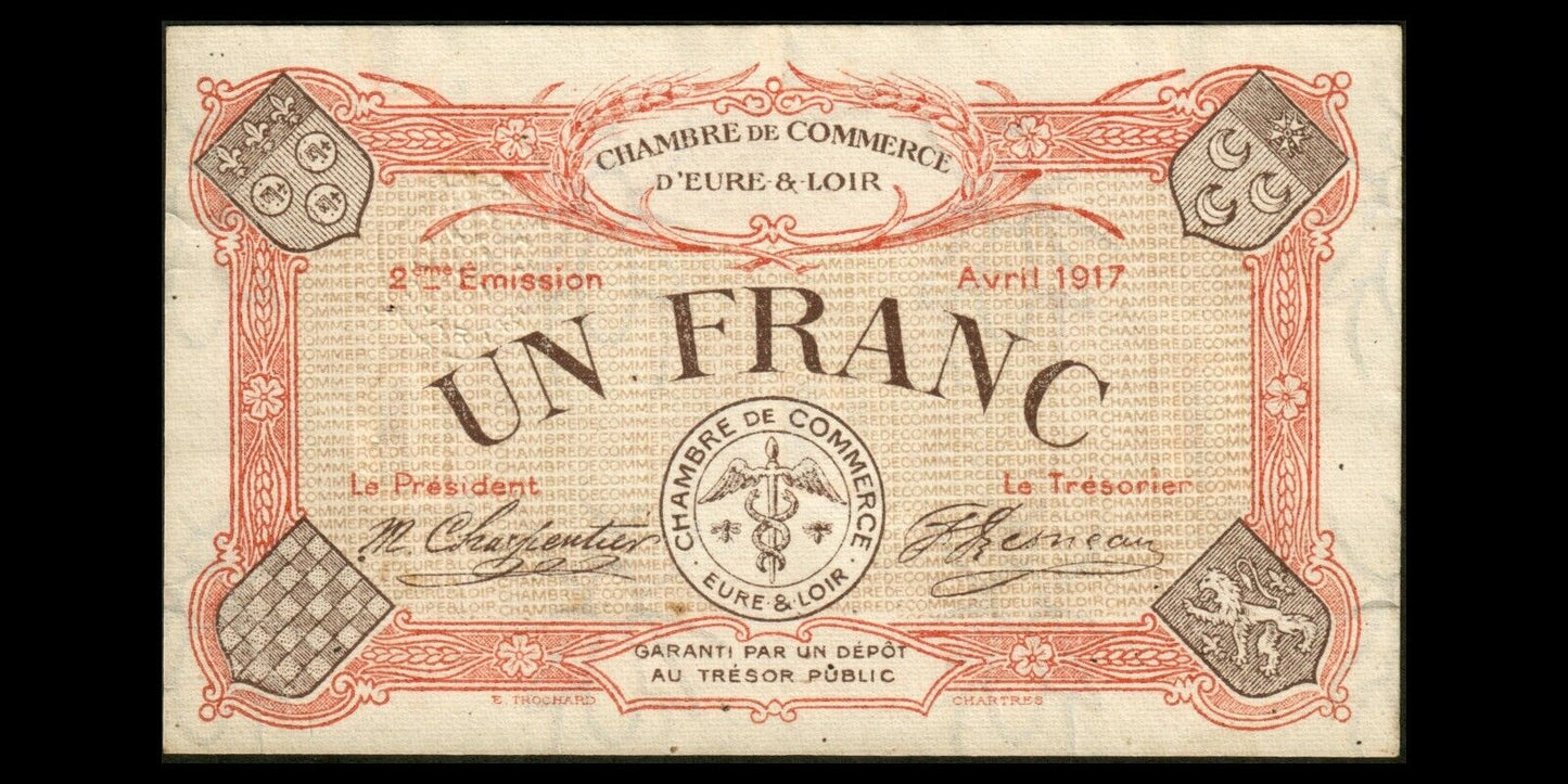 FRANCE - Chambre de Commerce, Eure-et-Loir, Chartres 1 Franc 1917 JP.45.07 SUP