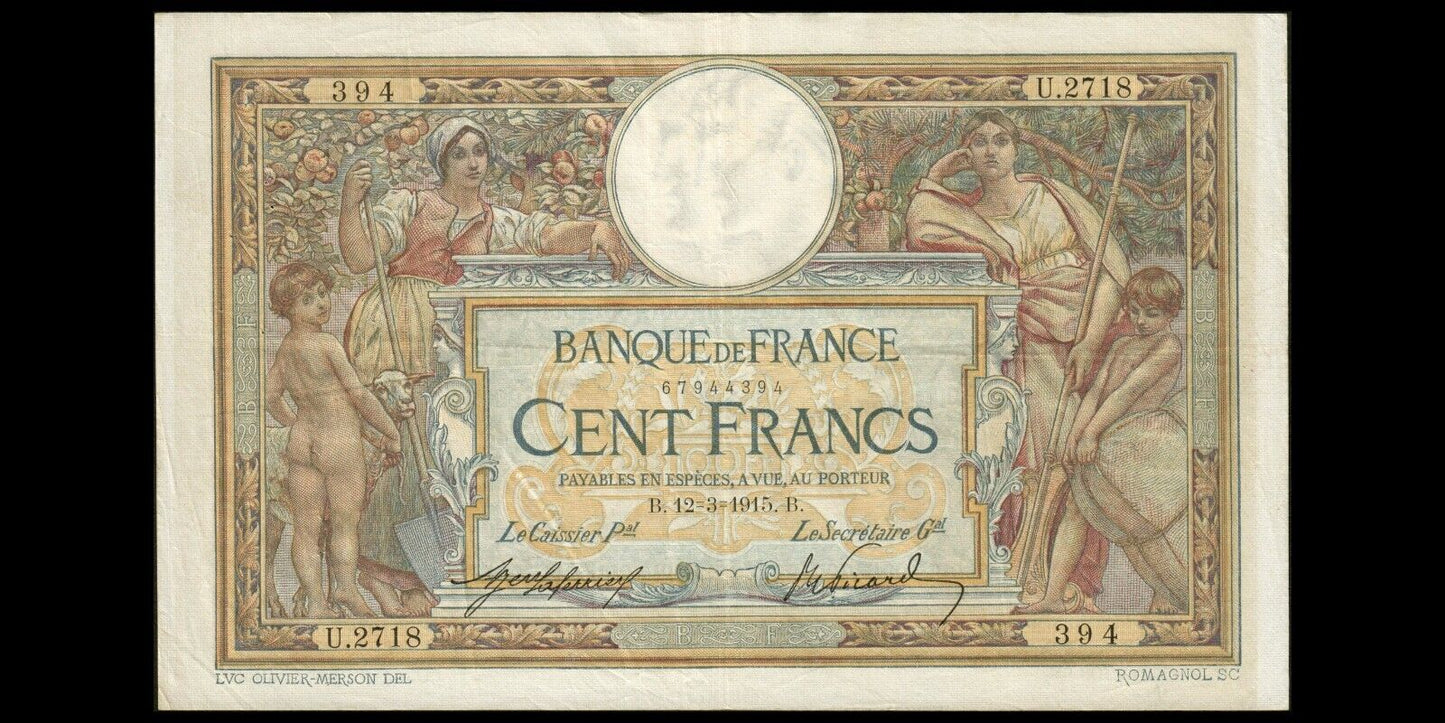 FRANCE - 100 Francs Merson 1915 F.23.07, P.71a TTB / VF