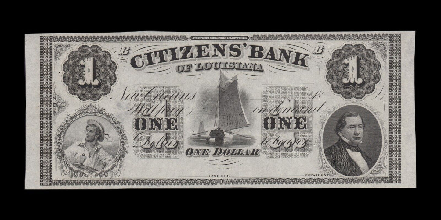 USA - Obsolete, Citizens'Bank of Louisiana - 1 Dollar $1 (1860's) Remainder UNC