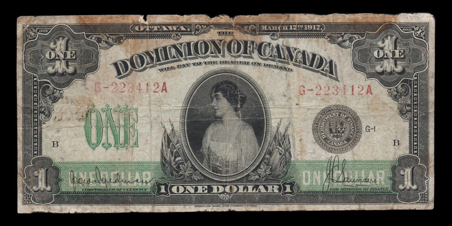 CANADA - 1 Dollar 1917 P.32e DC-23d B+ / Good