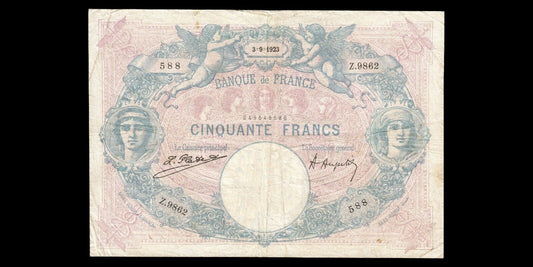 FRANCE - 50 Francs Bleu et Rose 1923 F.14.36, P.64g TB / Fine