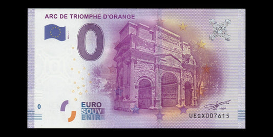 BILLET EURO SOUVENIR TOURISTIQUE 0€ 2016-1 ARC DE TRIOMPHE D'ORANGE NEUF