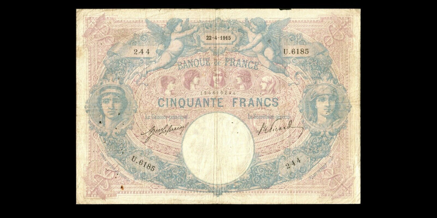 FRANCE - 50 Francs Bleu et Rose 1915 F.14.28, P.64e TB / Fine