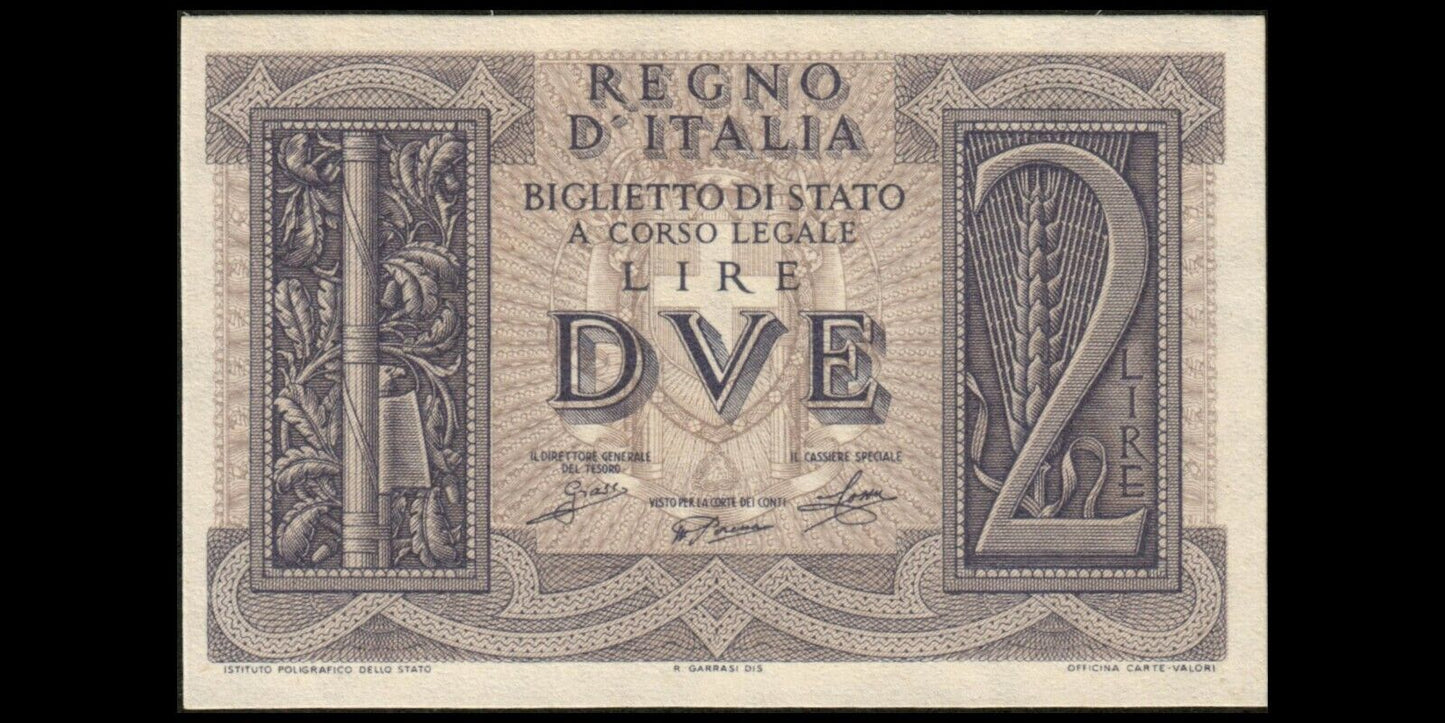 ITALIE - ITALY - 2 Lire 1939 P.27 NEUF / UNC