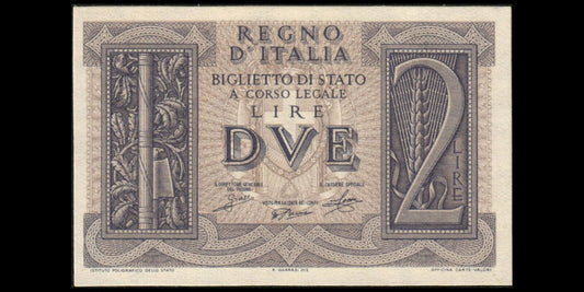 ITALIE - ITALY - 2 Lire 1939 P.27 NEUF / UNC