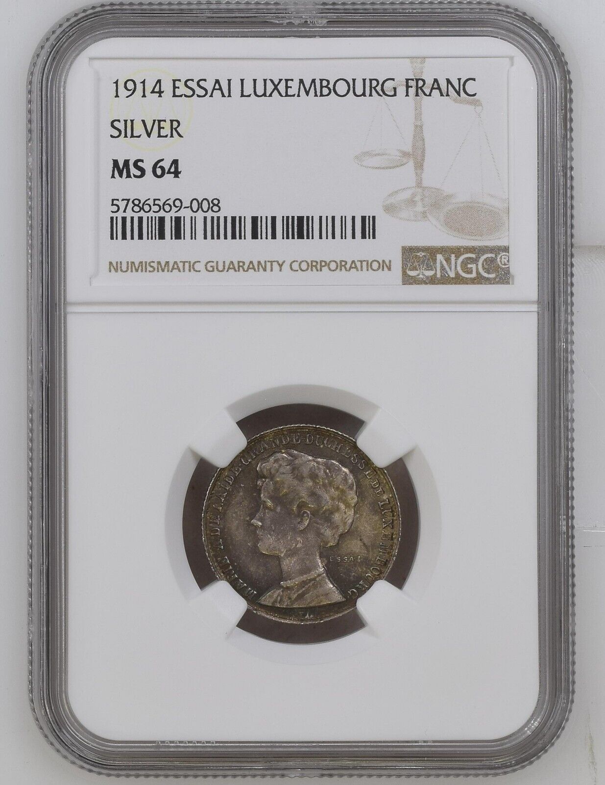 LUXEMBOURG - 1 Franc Essai 1914 NGC MS64