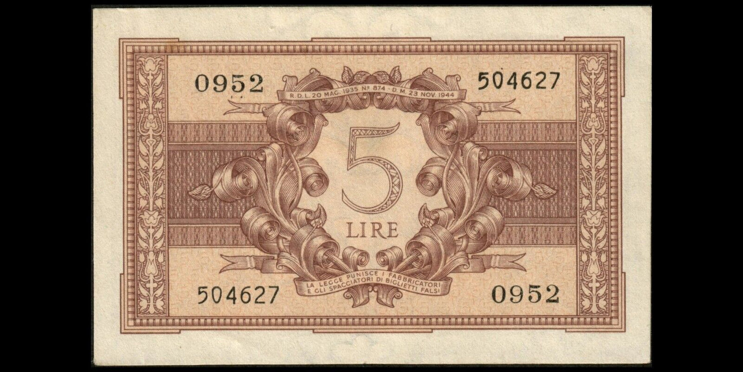 ITALIE - ITALY - 5 Lire 1944 P.31c SUP+ / XF+