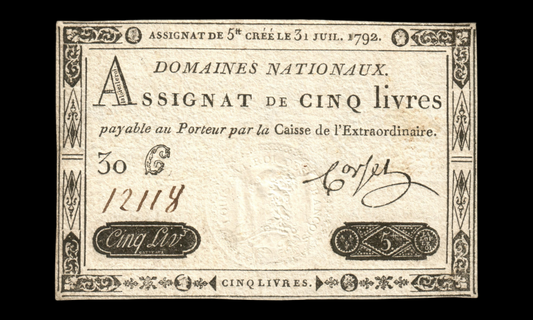 FRANCE - Assignat, 5 Livres 31 Juillet 1792 Ass.31a P.A61 Sign. Corsel  TTB+ VF+