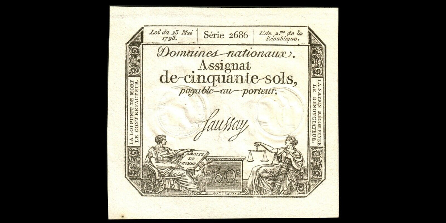 FRANCE - Assignat, 50 Sols 23 mai 1793 Ass.42c, P.A70 Série 2686 pr.SPL / XF+