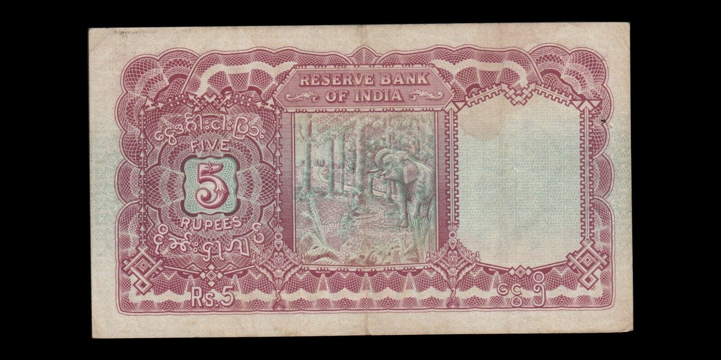 MYANMAR - BURMA - 5 Rupees (1938) P.4 TTB / VF