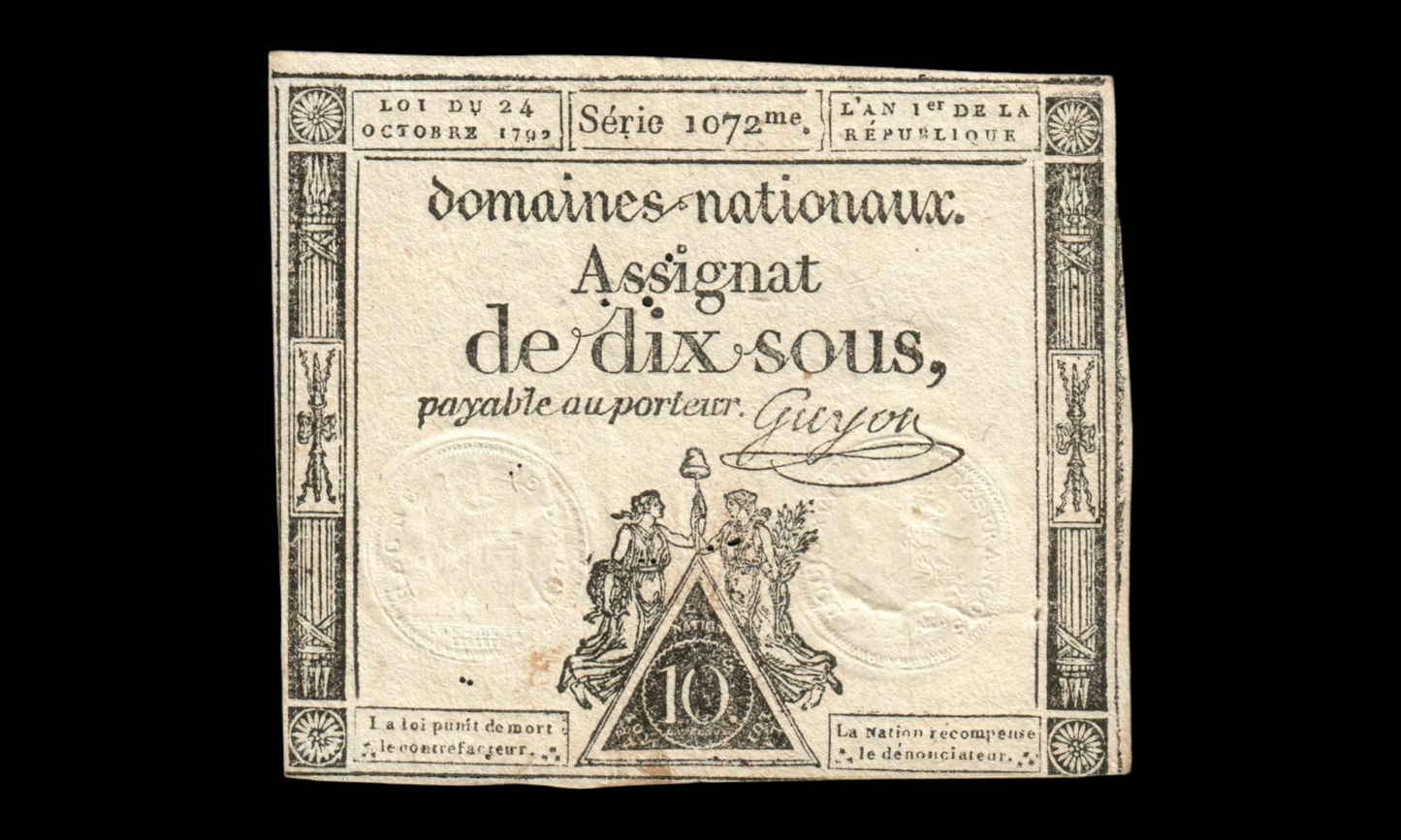 FRANCE - Assignat, 10 Sous 24 Octobre 1792 Ass.34a, P.A64a TB / Fine