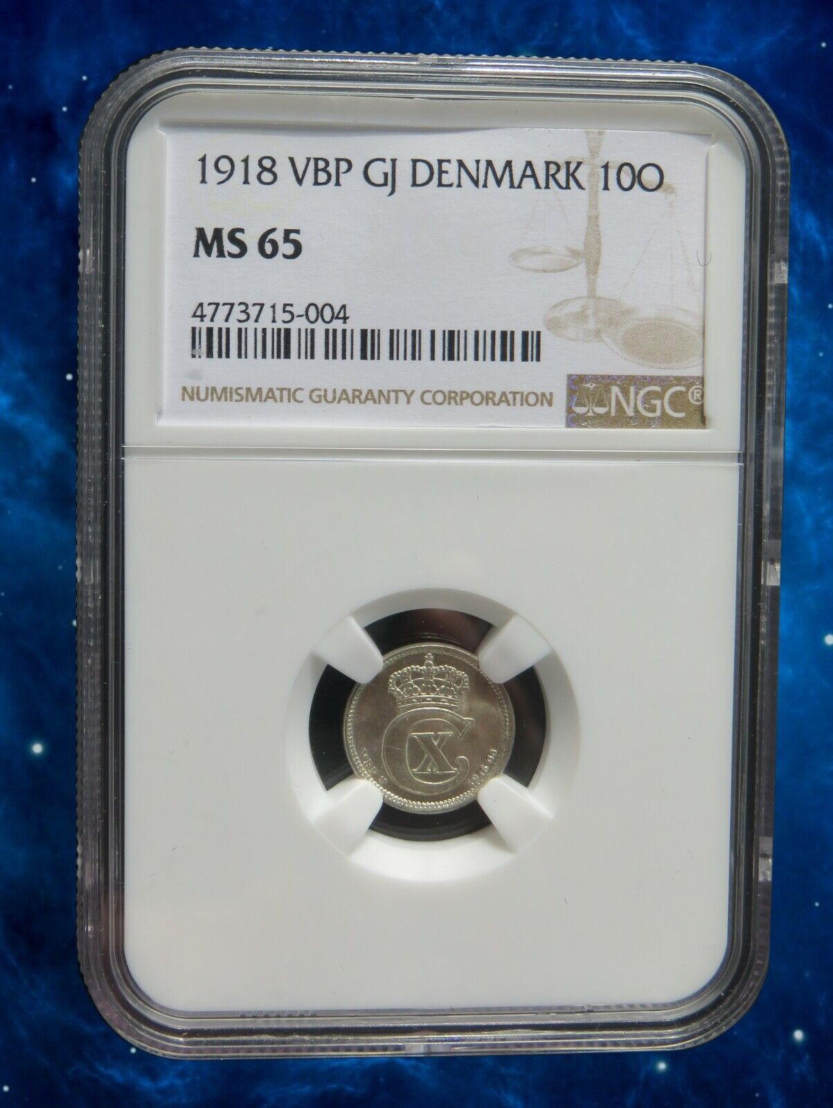DANEMARK - DENMARK - 10 Ore 1918 NGC MS65 KM.818.1