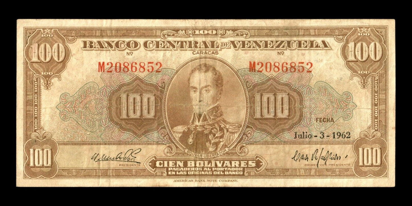 VENEZUELA - 100 Bolivares 1962 P.34d TB / Fine