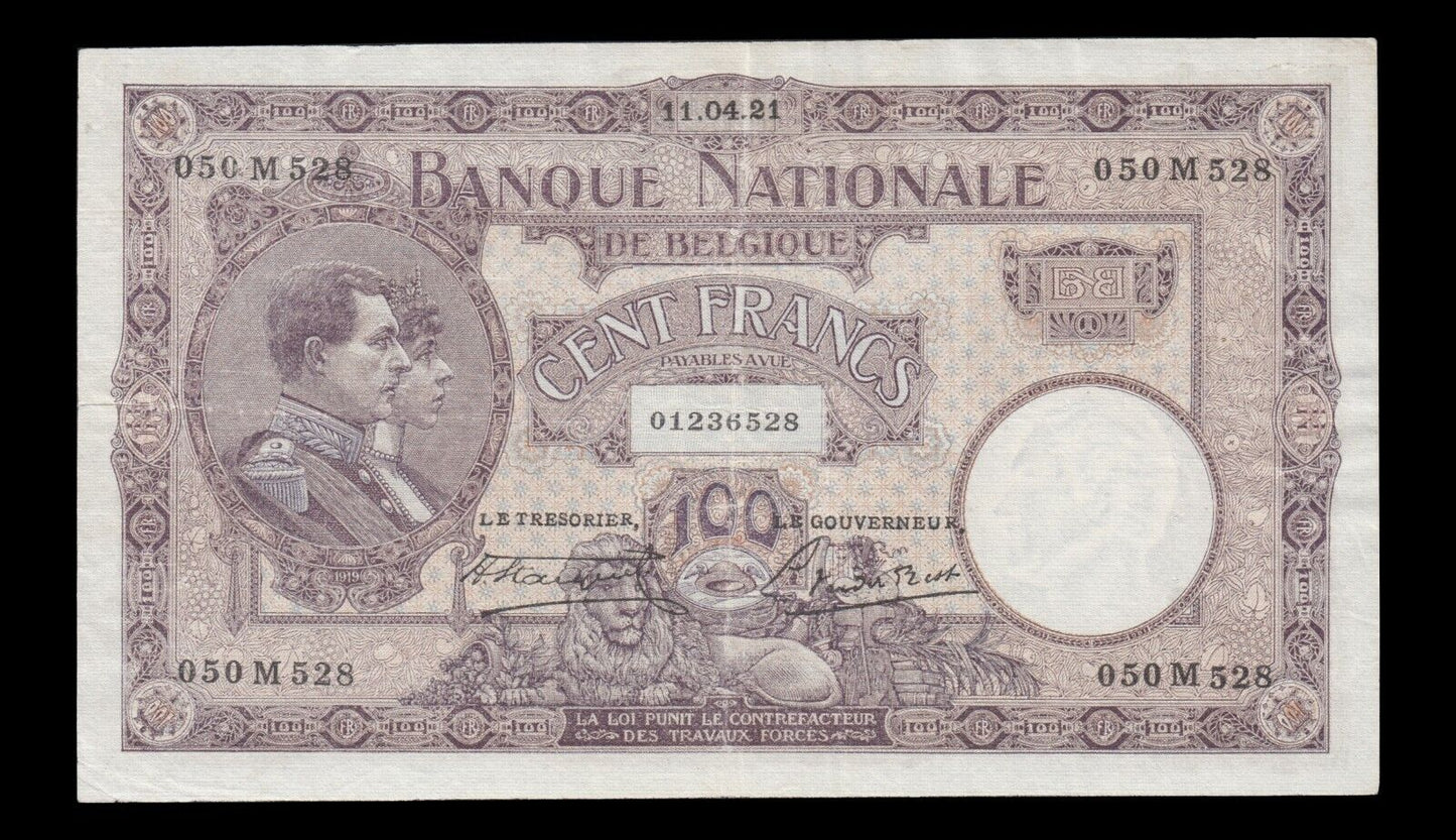 BELGIQUE - BELGIUM - 100 Francs 1921 P.95 pr.SUP / XF-