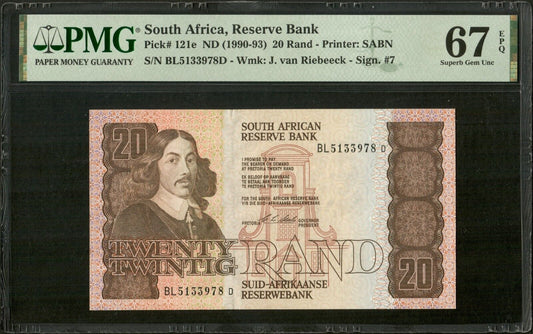 AFRIQUE DU SUD - SOUTH AFRICA - 20 Rand (1984-1993) P.121e NEUF / PMG 67 EPQ