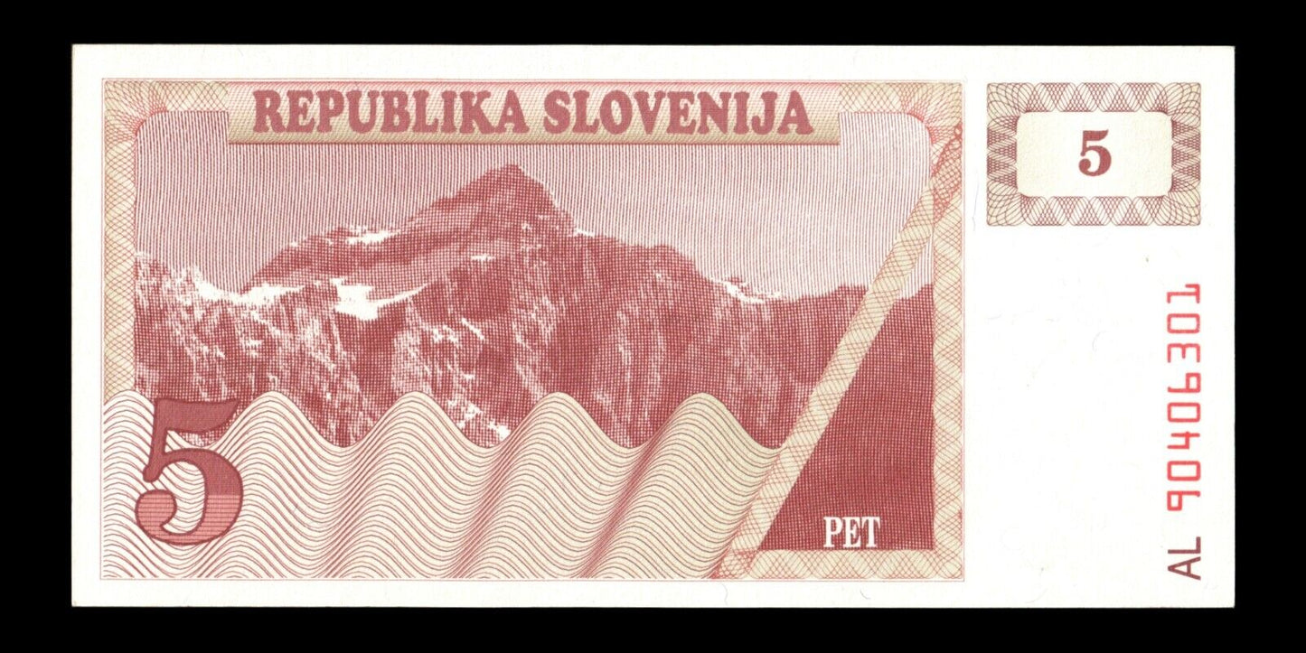 SLOVÉNIE - SLOVENIA - 5 Tolarjev 1990 P.3a NEUF / UNC