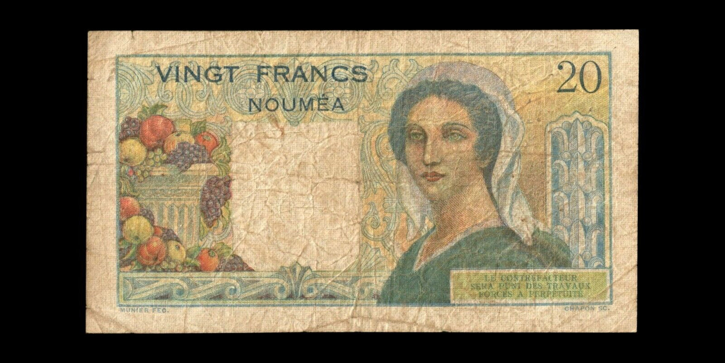 NOUVELLE CALÉDONIE - NEW CALEDONIA - 20 Francs (1954) P.50b B / Good