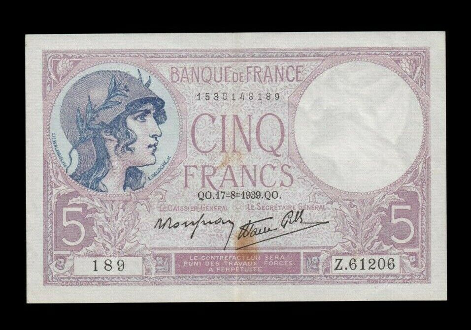 FRANCE - 5 Francs Violet 1939 F.04.06 P.83 TTB+ / VF+