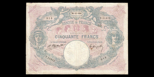 FRANCE - 50 Francs Bleu et Rose 1924 F.14.37, P.64f B+ / Good+