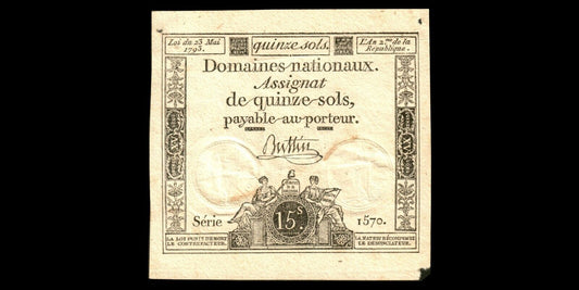 FRANCE - Assignat, 15 Sols 23 mai 1793 Ass.41b, P.A69b Série 1570 TTB+ / VF+