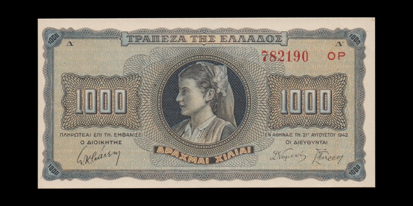 GRÈCE - GREECE - 1000 Drachmes 1942 P.118a SPL+ / AU+