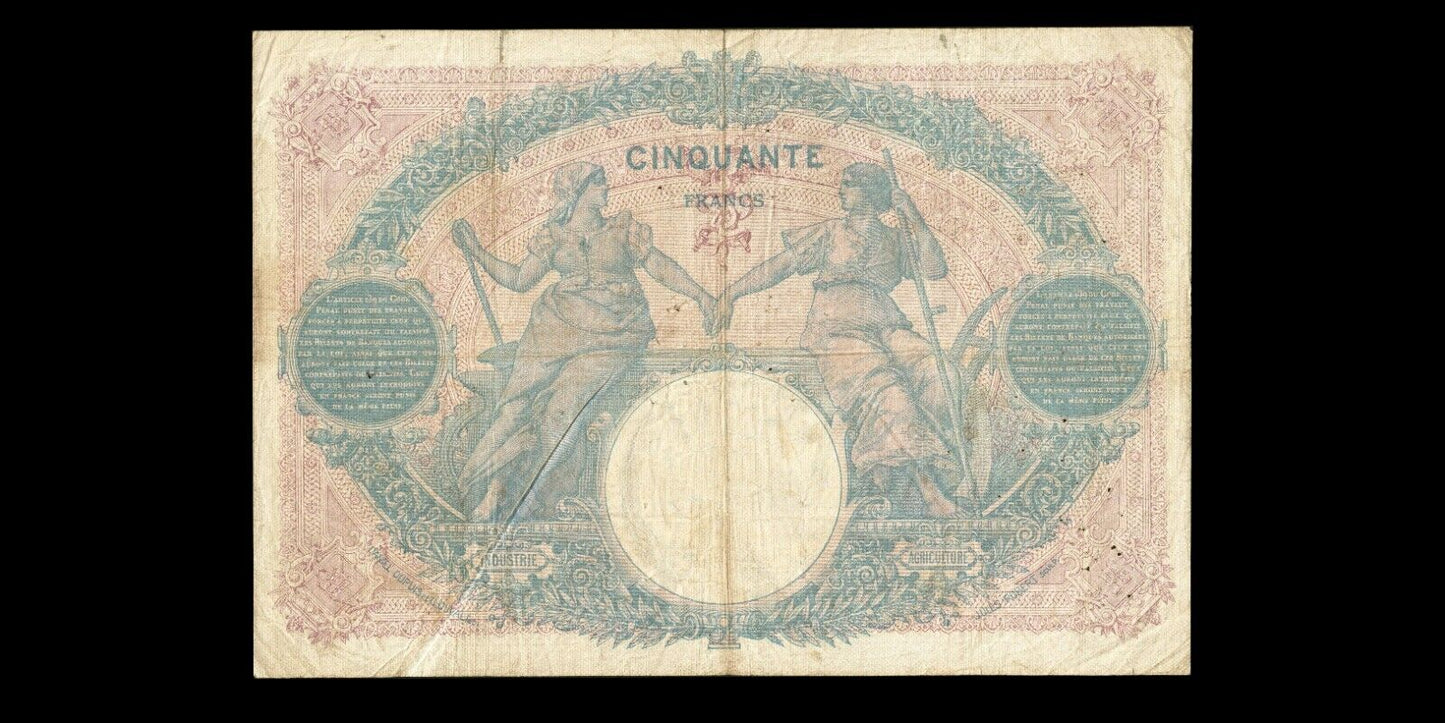 FRANCE - 50 Francs Bleu et Rose 1917 F.14.30, P.64e TB / Fine