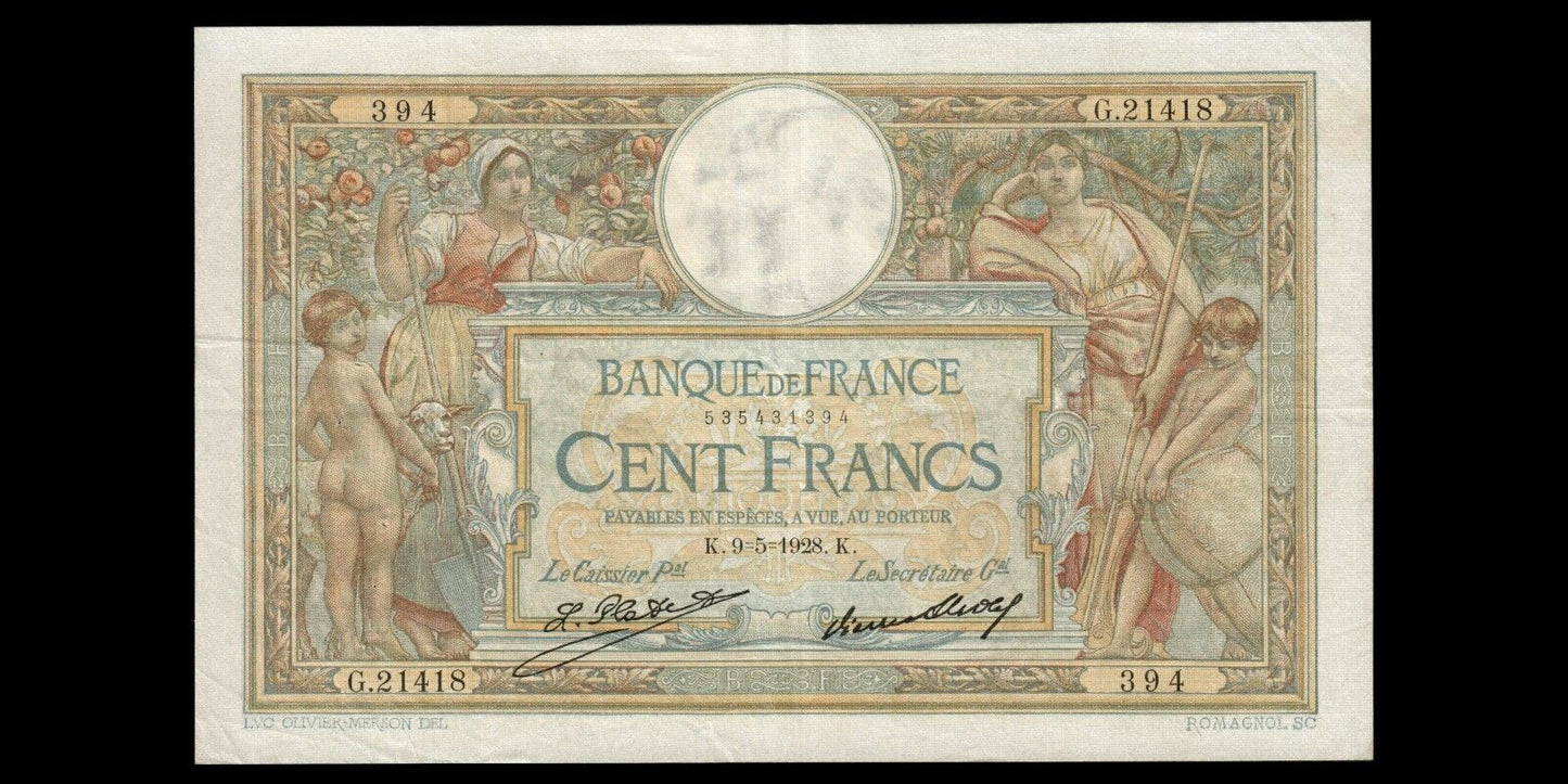 FRANCE - 100 Francs Merson 1928 F.24.07, P.78b TTB / VF