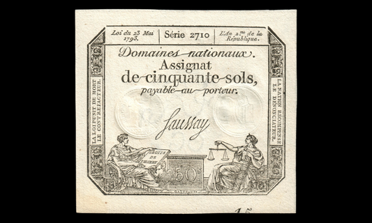 FRANCE - Assignat, 50 Sols 23 Mai 1793 Ass.42c, P.A70b Série 2710 pr.NEUF / UNC-