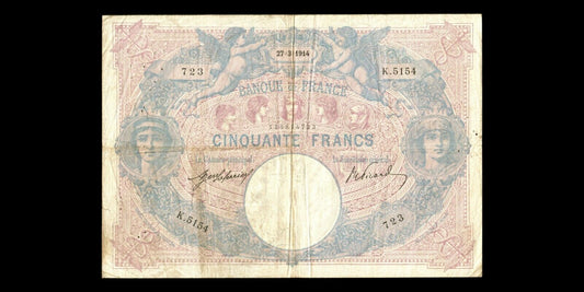 FRANCE - 50 Francs Bleu et Rose 1914 F.14.27, P.64e TB / Fine