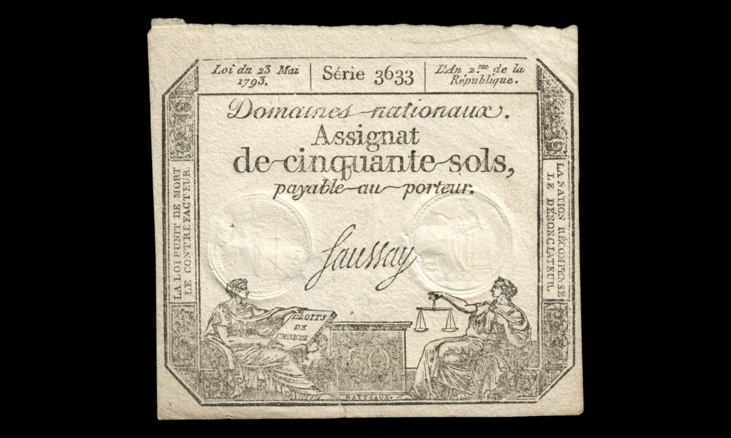 FRANCE - Assignat, 50 Sols 23 Mai 1793 Ass.42c, P.A70b Série 3633 TB / Fine