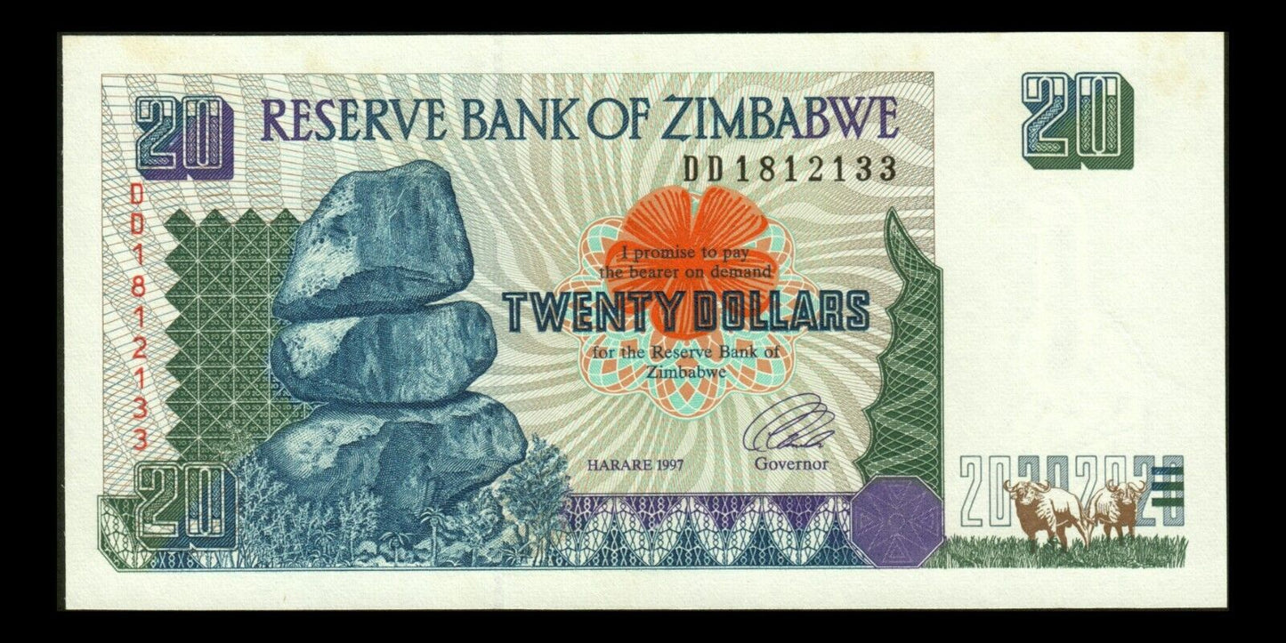 ZIMBABWE - 20 Dollars 1997 P.7a SPL / AU