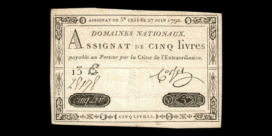 FRANCE - Assignat, 5 Livres 27 Juin 1792 Ass.30a, P.A60 Sign. Corsel TTB / VF