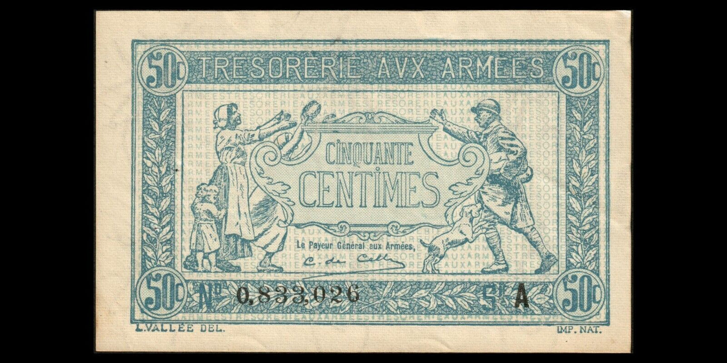 FRANCE - 50 Centimes Trésorerie aux armées 1917 VF.01.01, P.M1 SUP+ / XF+